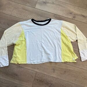 We The Free Free People Shirt Long Sleeve Crop Top Womens Medium Yellow White